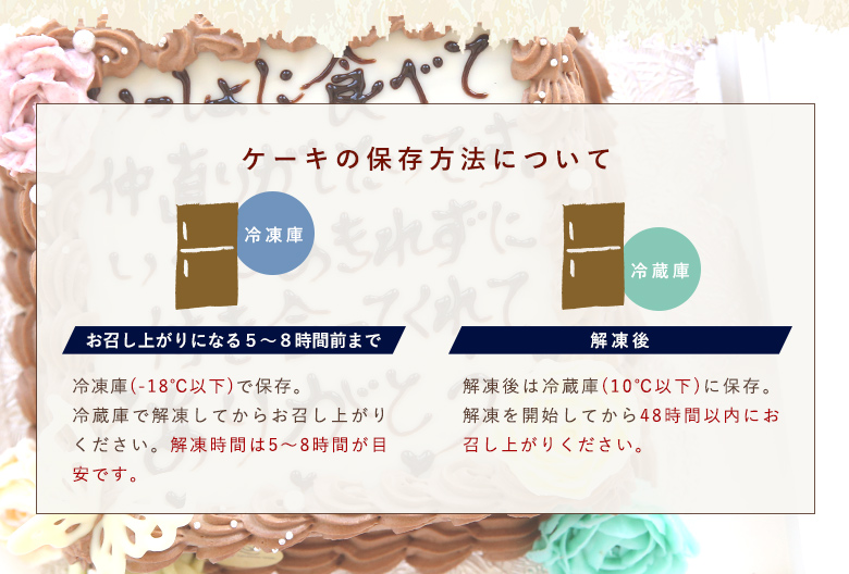 ケーキの解凍方法について